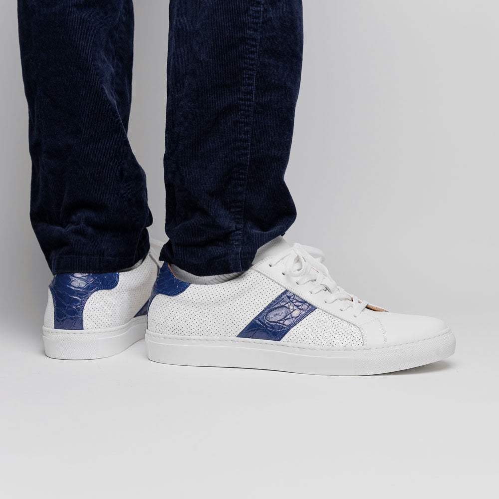 61-101-NVY OLYMPIAS Italian Calfskin and Crocodile Stripe, Navy - Zelli Italia - Flyclothing LLC