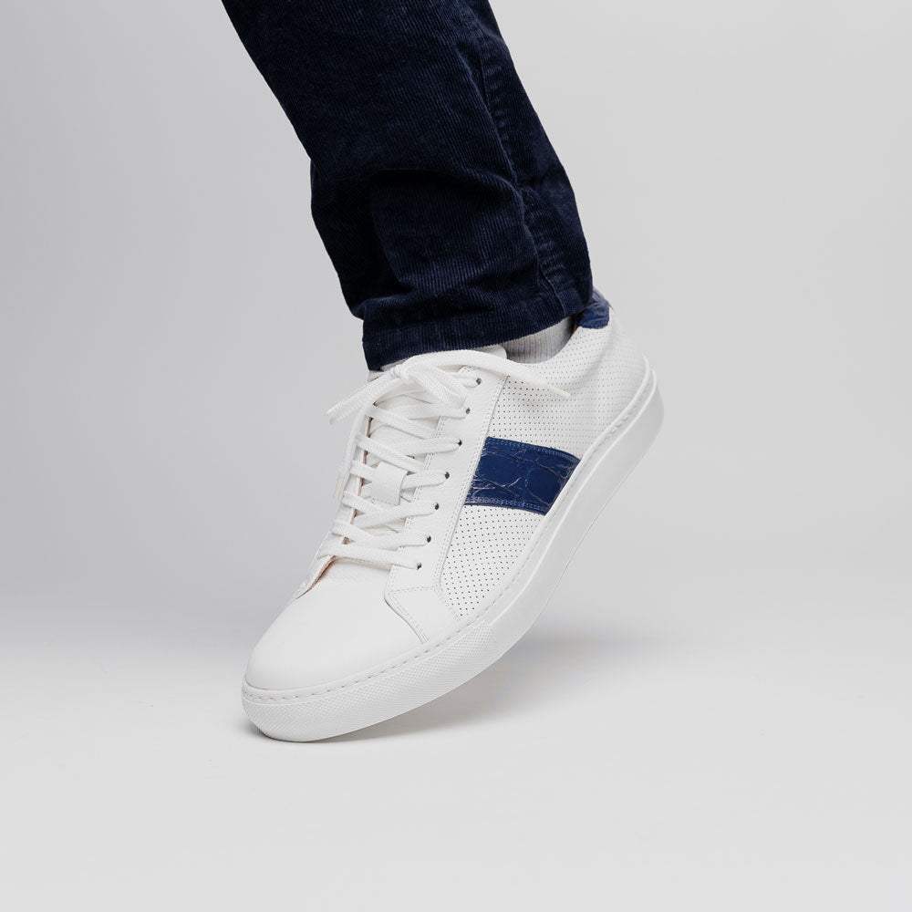 61-101-NVY OLYMPIAS Italian Calfskin and Crocodile Stripe, Navy - Zelli Italia - Flyclothing LLC
