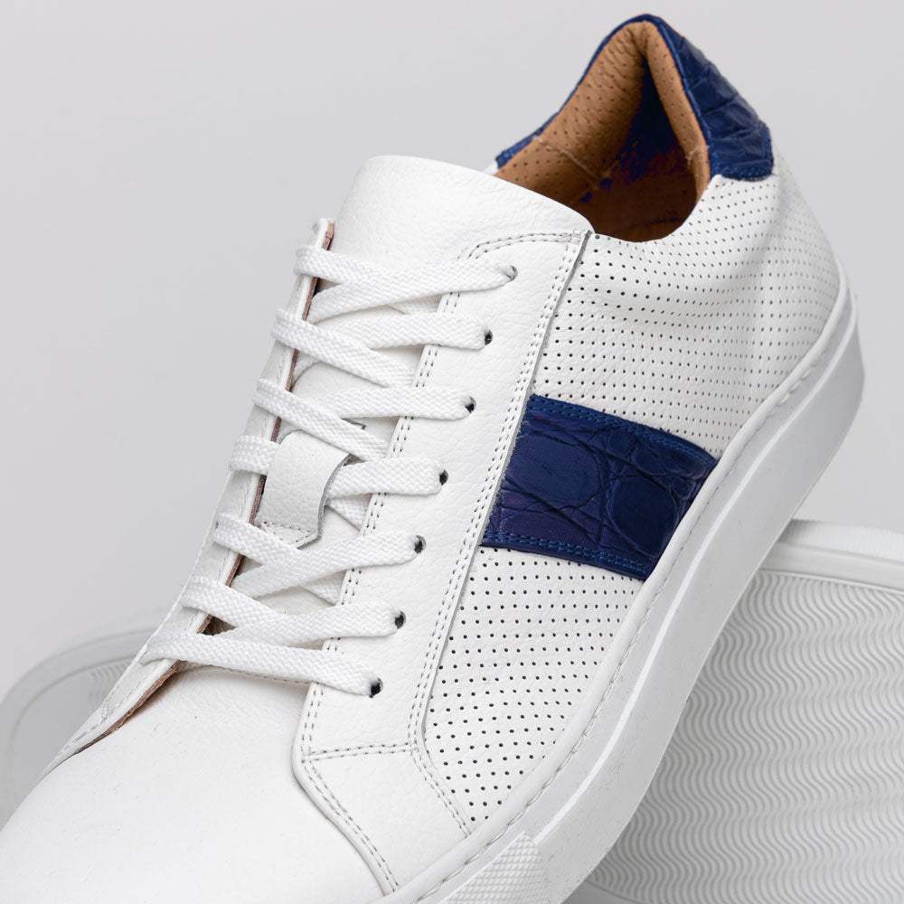 61-101-NVY OLYMPIAS Italian Calfskin and Crocodile Stripe, Navy - Zelli Italia - Flyclothing LLC