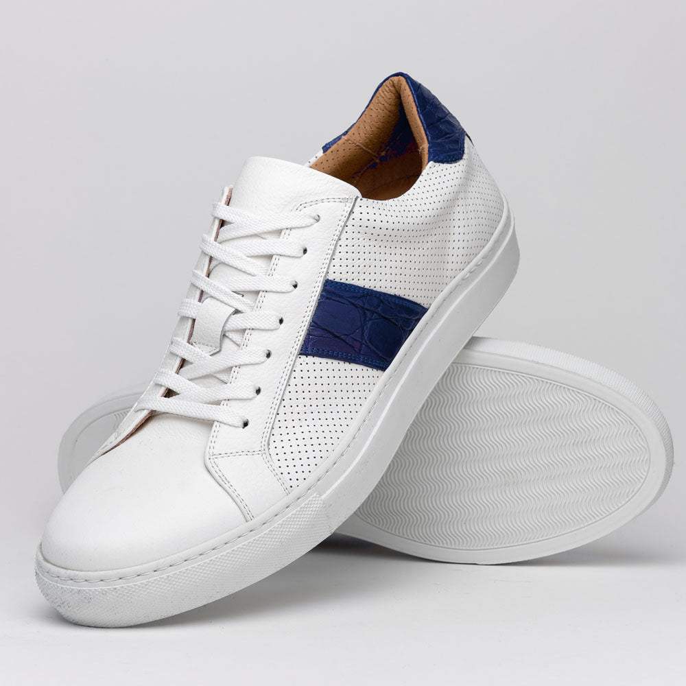 61-101-NVY OLYMPIAS Italian Calfskin and Crocodile Stripe, Navy - Zelli Italia - Flyclothing LLC