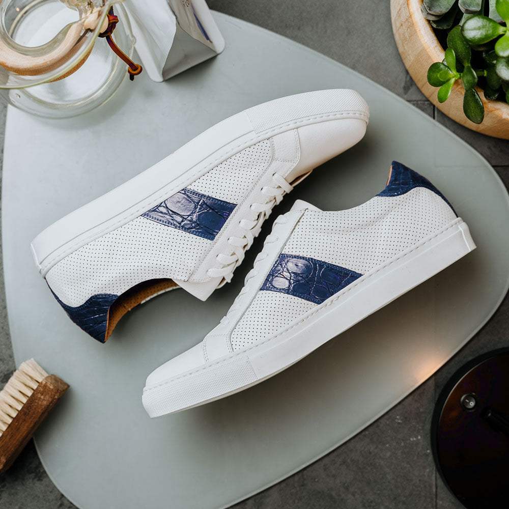 61-101-NVY OLYMPIAS Italian Calfskin and Crocodile Stripe, Navy - Zelli Italia - Flyclothing LLC