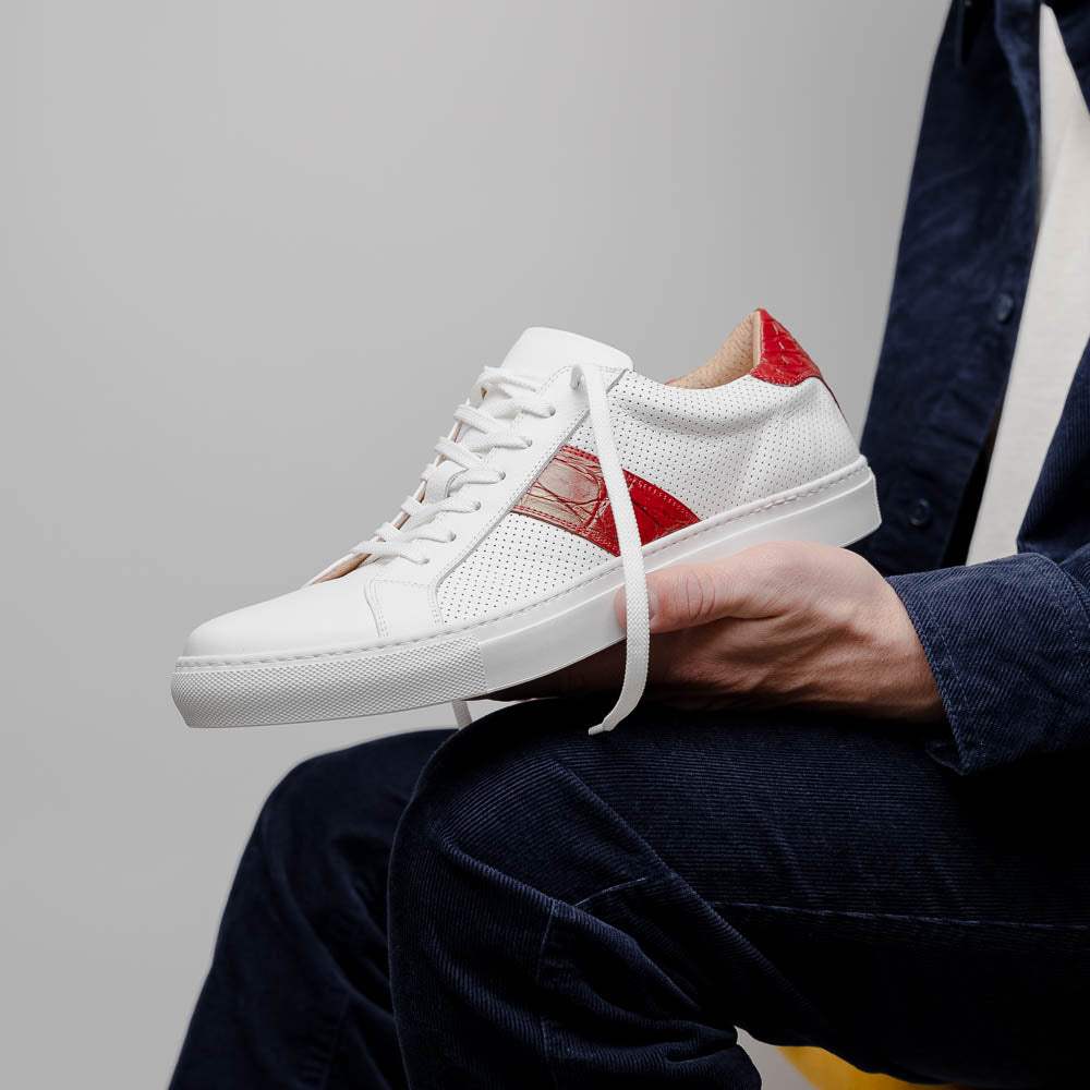 61-101-RED OLYMPIAS Italian Calfskin and Crocodile Stripe, Red - Zelli Italia - Flyclothing LLC