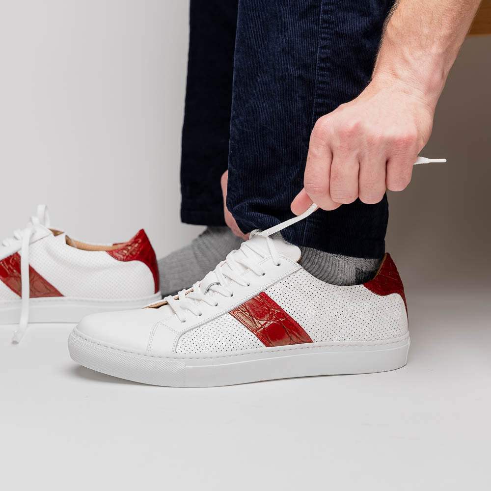 61-101-RED OLYMPIAS Italian Calfskin and Crocodile Stripe, Red - Zelli Italia - Flyclothing LLC