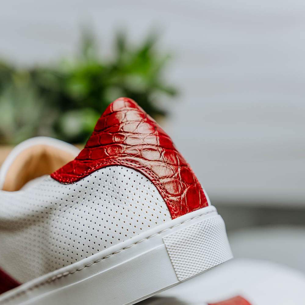 61-101-RED OLYMPIAS Italian Calfskin and Crocodile Stripe, Red - Zelli Italia - Flyclothing LLC