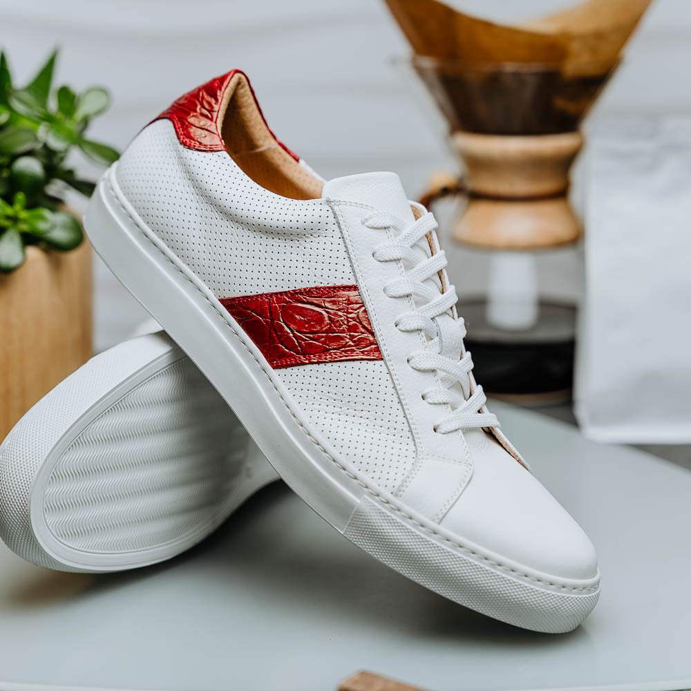 61-101-RED OLYMPIAS Italian Calfskin and Crocodile Stripe, Red - Zelli Italia - Flyclothing LLC