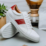 61-101-RED OLYMPIAS Italian Calfskin and Crocodile Stripe, Red - Zelli Italia - Flyclothing LLC