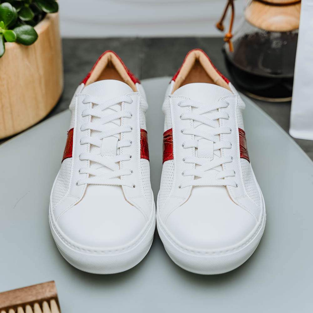 61-101-RED OLYMPIAS Italian Calfskin and Crocodile Stripe, Red - Zelli Italia - Flyclothing LLC