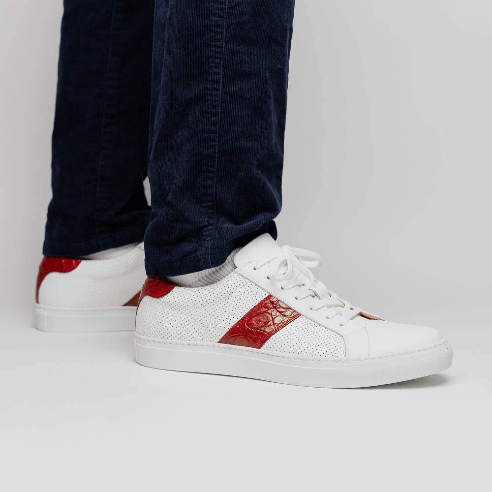 61-101-RED OLYMPIAS Italian Calfskin and Crocodile Stripe, Red - Zelli Italia - Flyclothing LLC