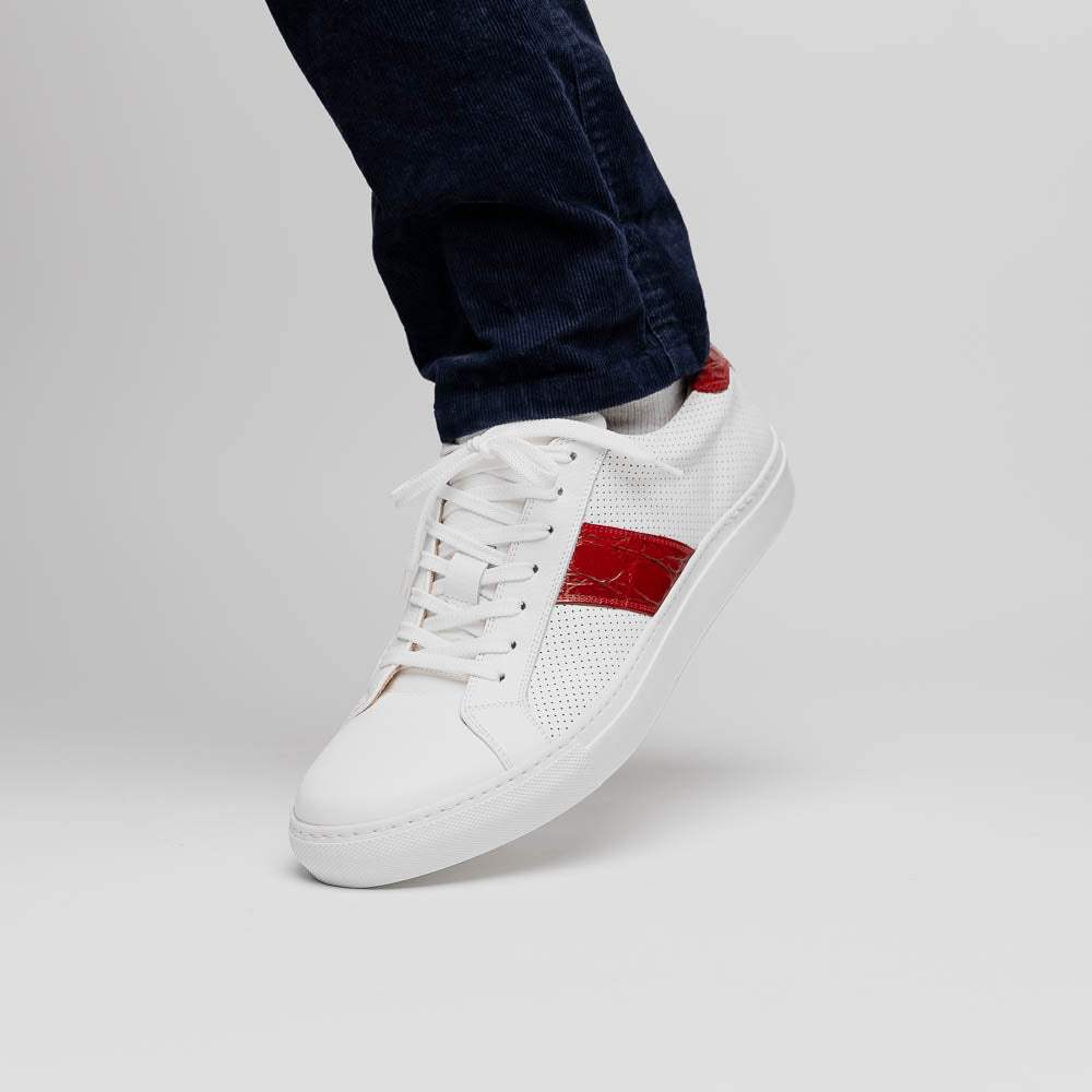 61-101-RED OLYMPIAS Italian Calfskin and Crocodile Stripe, Red - Zelli Italia - Flyclothing LLC