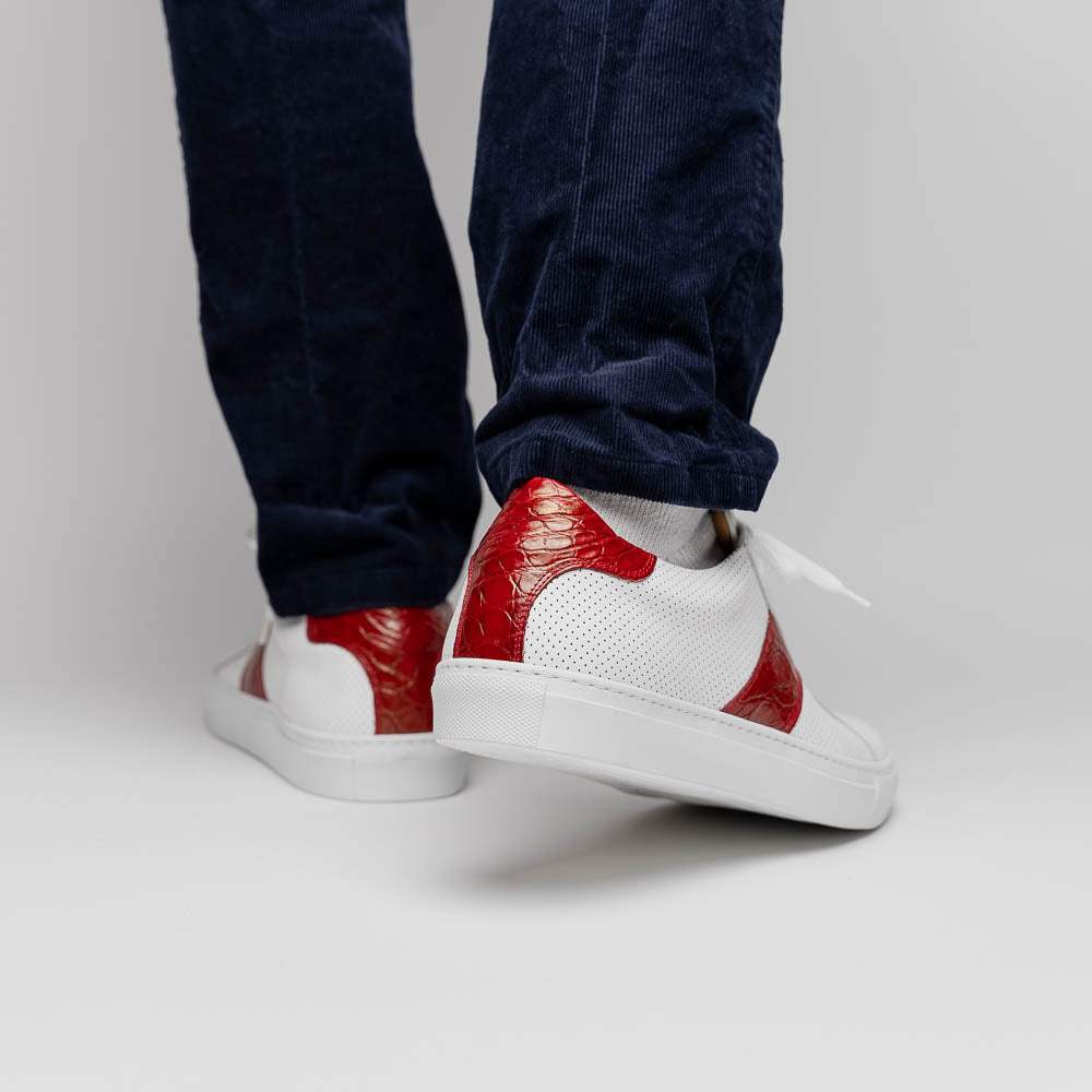 61-101-RED OLYMPIAS Italian Calfskin and Crocodile Stripe, Red - Zelli Italia - Flyclothing LLC