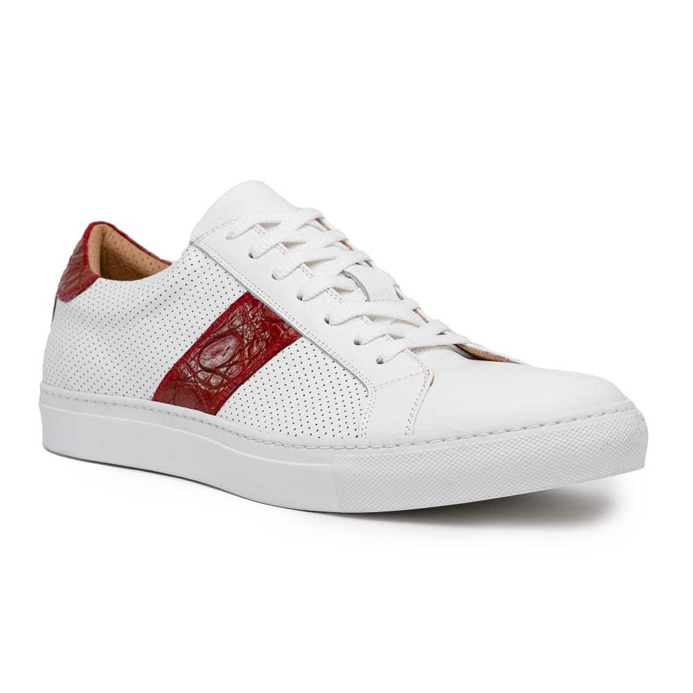 61-101-RED OLYMPIAS Italian Calfskin and Crocodile Stripe, Red - Zelli Italia - Flyclothing LLC