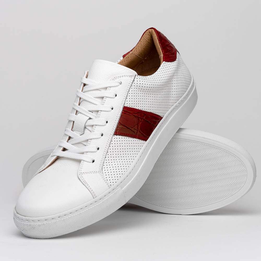 61-101-RED OLYMPIAS Italian Calfskin and Crocodile Stripe, Red - Zelli Italia - Flyclothing LLC
