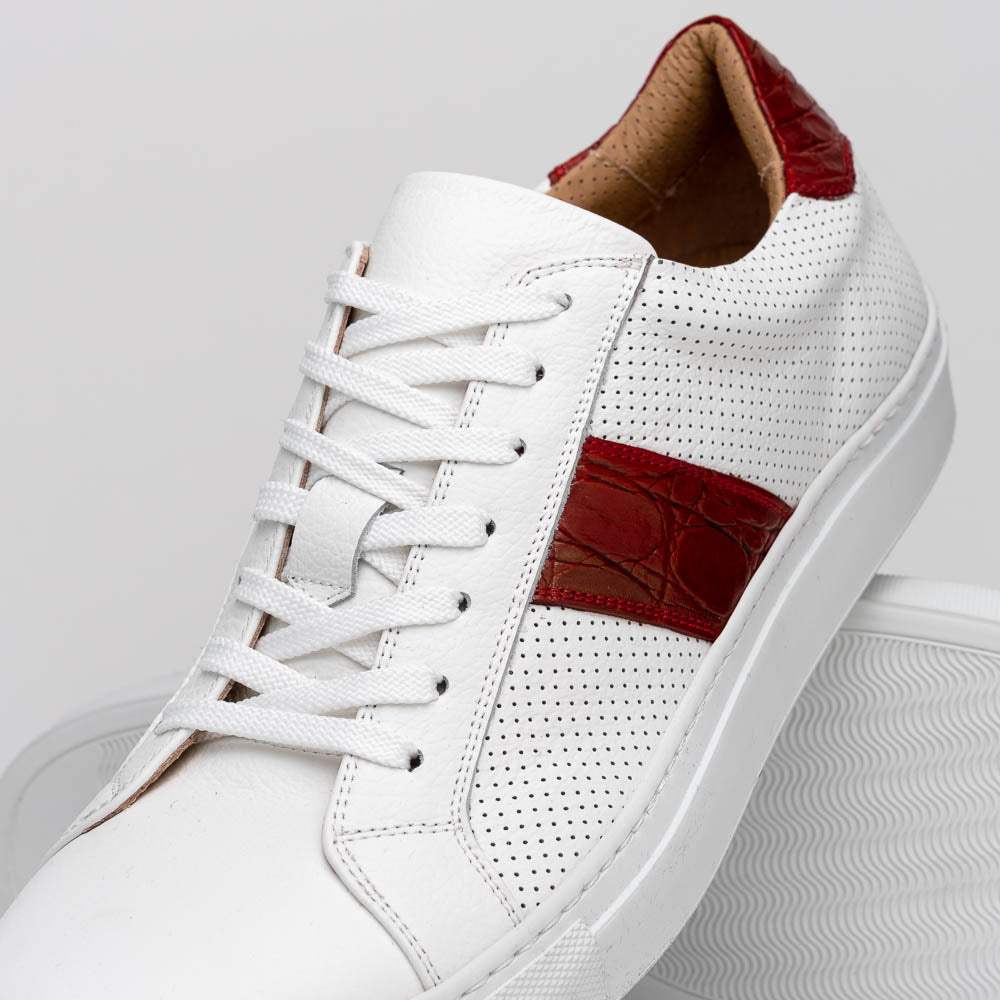 61-101-RED OLYMPIAS Italian Calfskin and Crocodile Stripe, Red - Zelli Italia - Flyclothing LLC