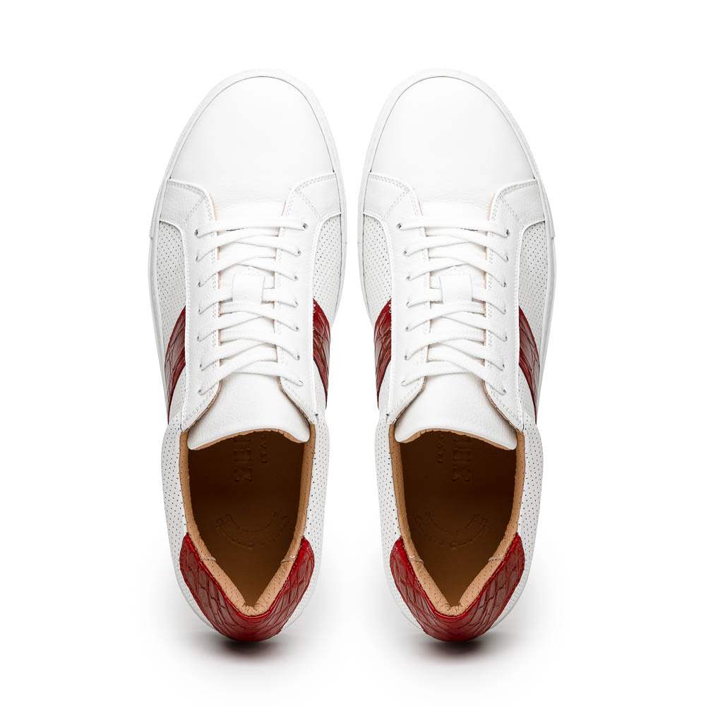 61-101-RED OLYMPIAS Italian Calfskin and Crocodile Stripe, Red - Zelli Italia - Flyclothing LLC