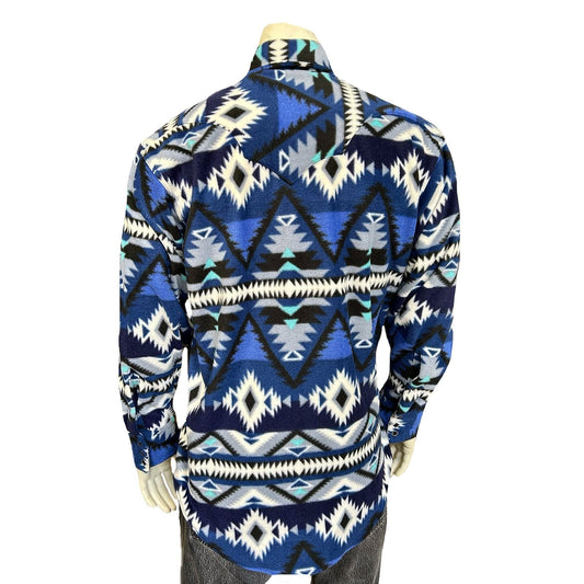 Rockmont Clothing Men's Native Pattern Fleece Western Shirt in Blue & Black - Rockmount Clothing