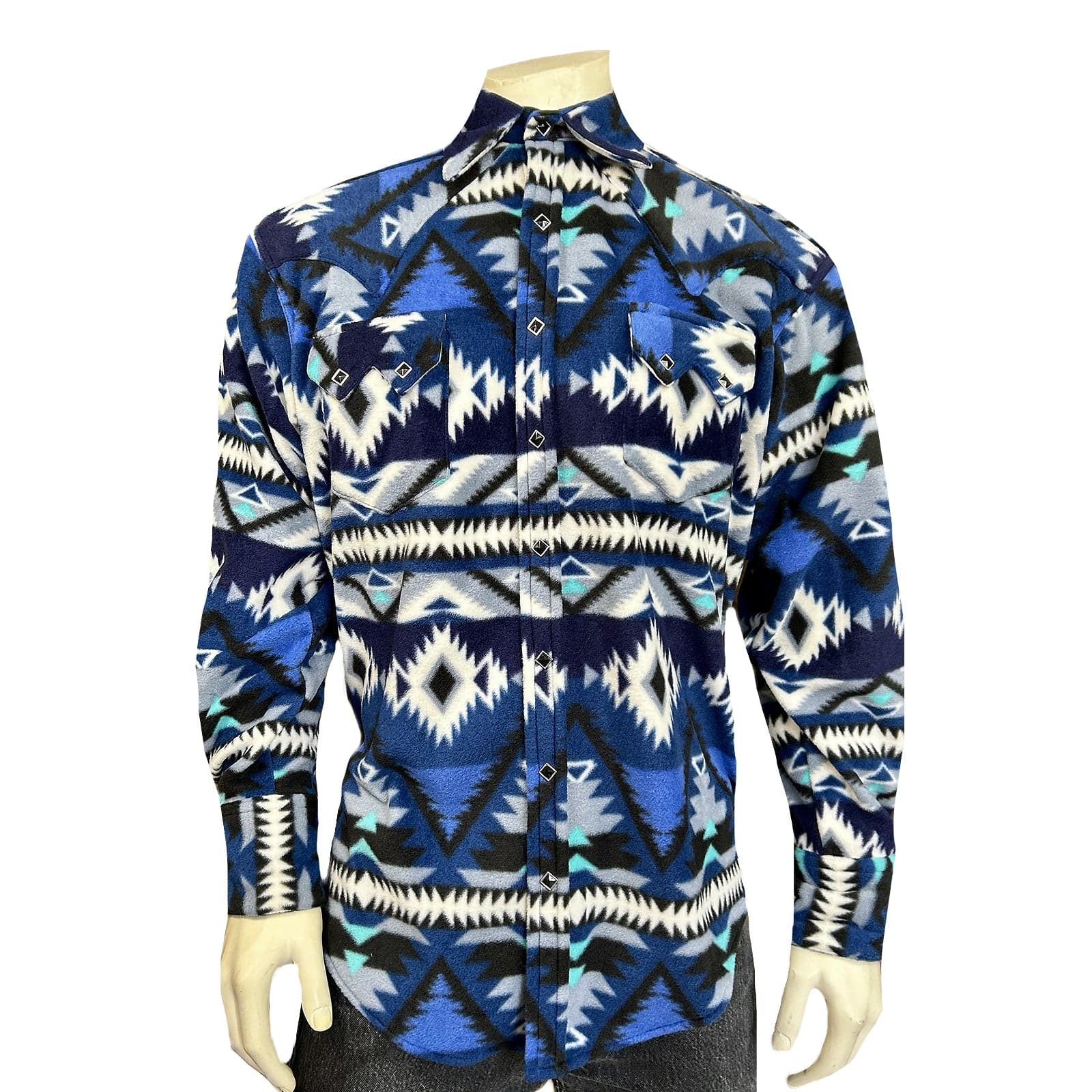 Rockmont Clothing Men's Native Pattern Fleece Western Shirt in Blue & Black - Rockmount Clothing