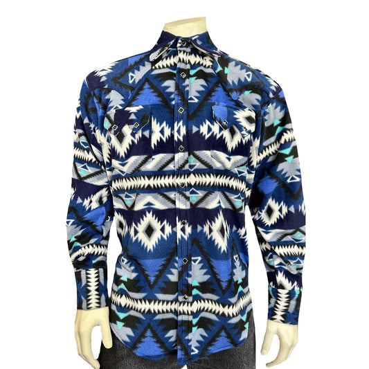 Rockmont Clothing Men's Native Pattern Fleece Western Shirt in Blue & Black - Rockmount Clothing