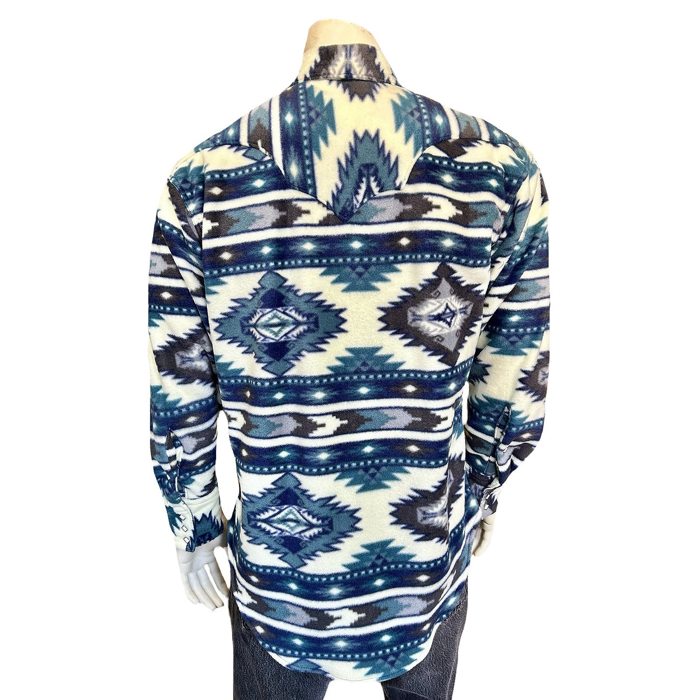 Rockmount Ranch Wear Men's Native American Inspired Pattern Fleece Western Shirt in Blue & Navy - Rockmount Clothing - Flyclothing LLC