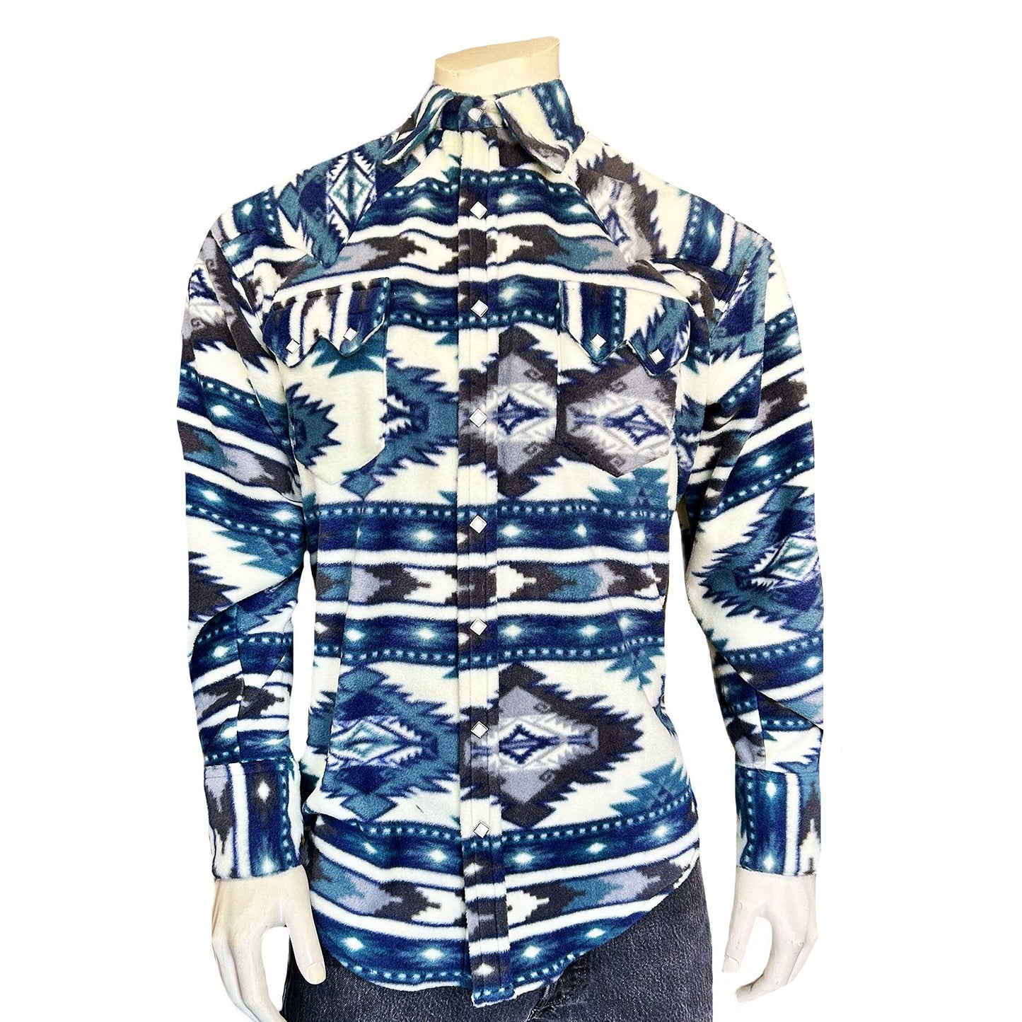 Rockmount Ranch Wear Men's Native American Inspired Pattern Fleece Western Shirt in Blue & Navy - Rockmount Clothing - Flyclothing LLC