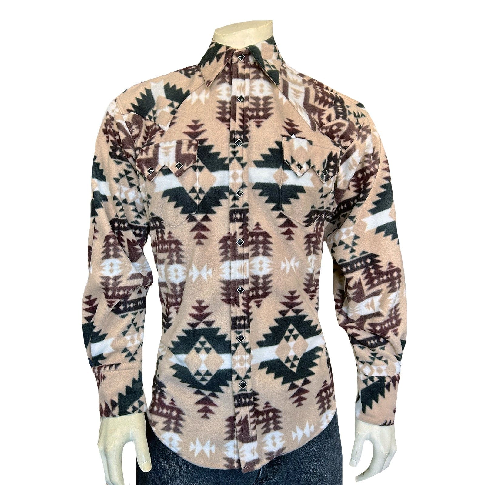 Rockmont Clothing Men's Native Pattern Fleece Western Shirt in Brown & Tan - Rockmount Clothing