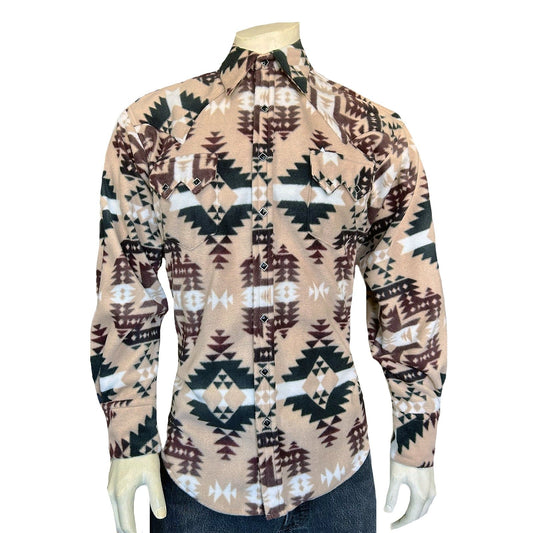 Rockmont Clothing Men's Native Pattern Fleece Western Shirt in Brown & Tan - Rockmount Clothing