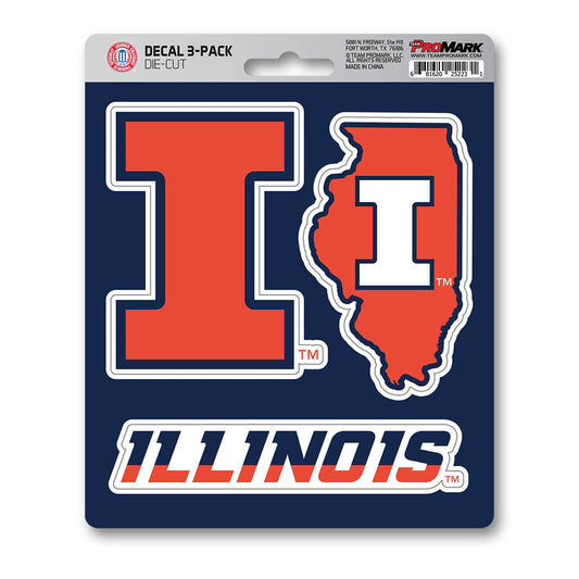 Illinois Illini 3 Piece Decal Sticker Set - Illinois