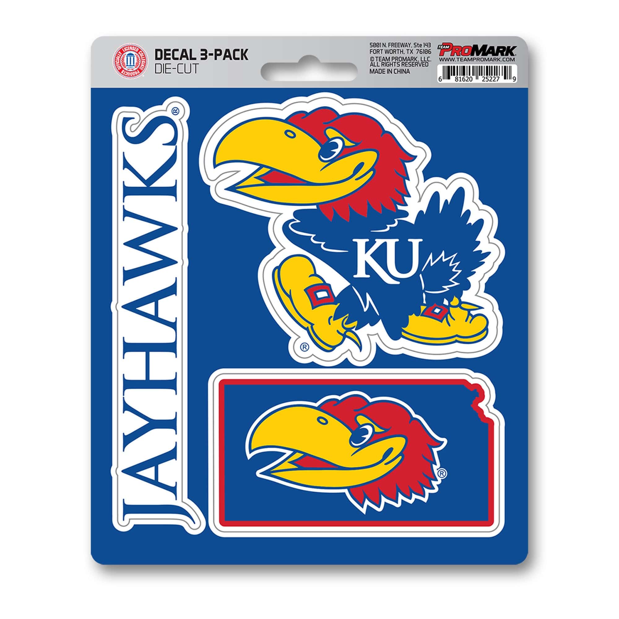 Kansas Jayhawks 3 Piece Decal Sticker Set - Kansas