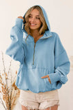 BiBi Stitch Detailed Elastic Hem Half Zip Fleece Hoodie - Trendsi - Flyclothing LLC
