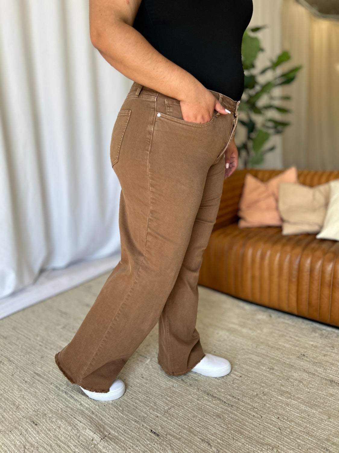 RFM Full Size High Rise Garment Dye Wide Leg Jeans - Trendsi - Flyclothing LLC