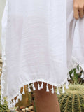 Tassel Cutout Half Sleeve Cover-Up - Trendsi - Flyclothing LLC