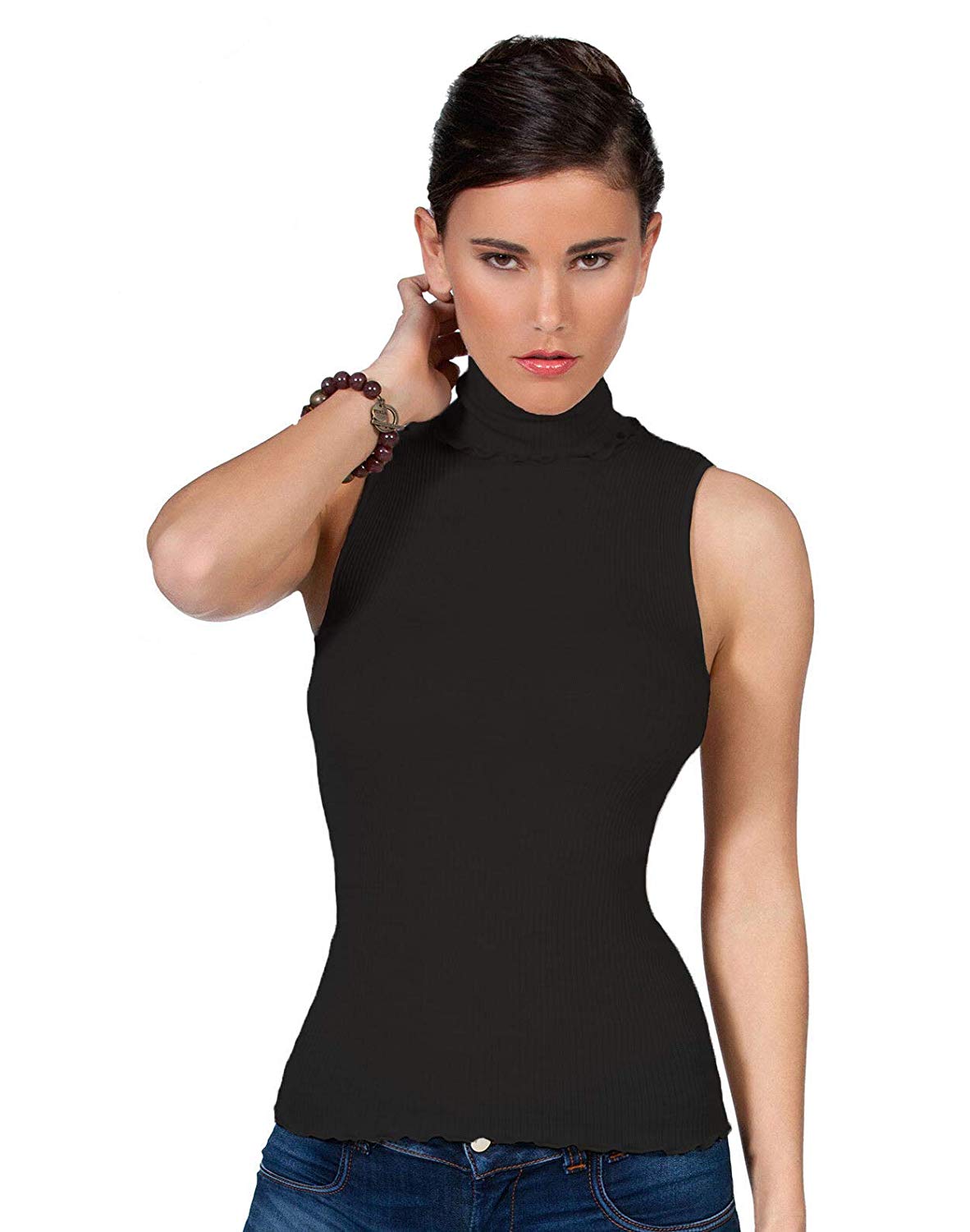 EGi Luxury Wool Silk Turtleneck Sleeveless Top. Proudly Made in Italy (1484) - tittimitti - Flyclothing LLC