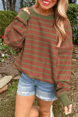 Striped Round Neck Long Sleeve Sweater - Trendsi - Flyclothing LLC