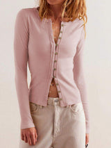 Ribbed Round Neck Long Sleeve Top - Trendsi - Flyclothing LLC