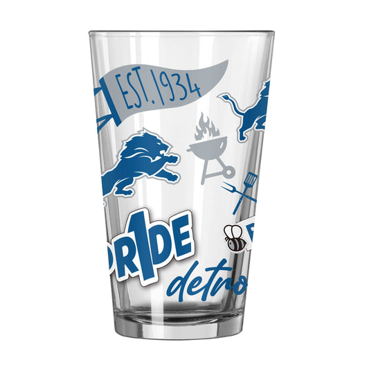 Detroit Lions 16oz Native Pint Glass - Logo Brands - Flyclothing LLC