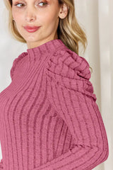 Basic Bae Full Size Ribbed Mock Neck Puff Sleeve T-Shirt - ShopBasicbae - Flyclothing LLC