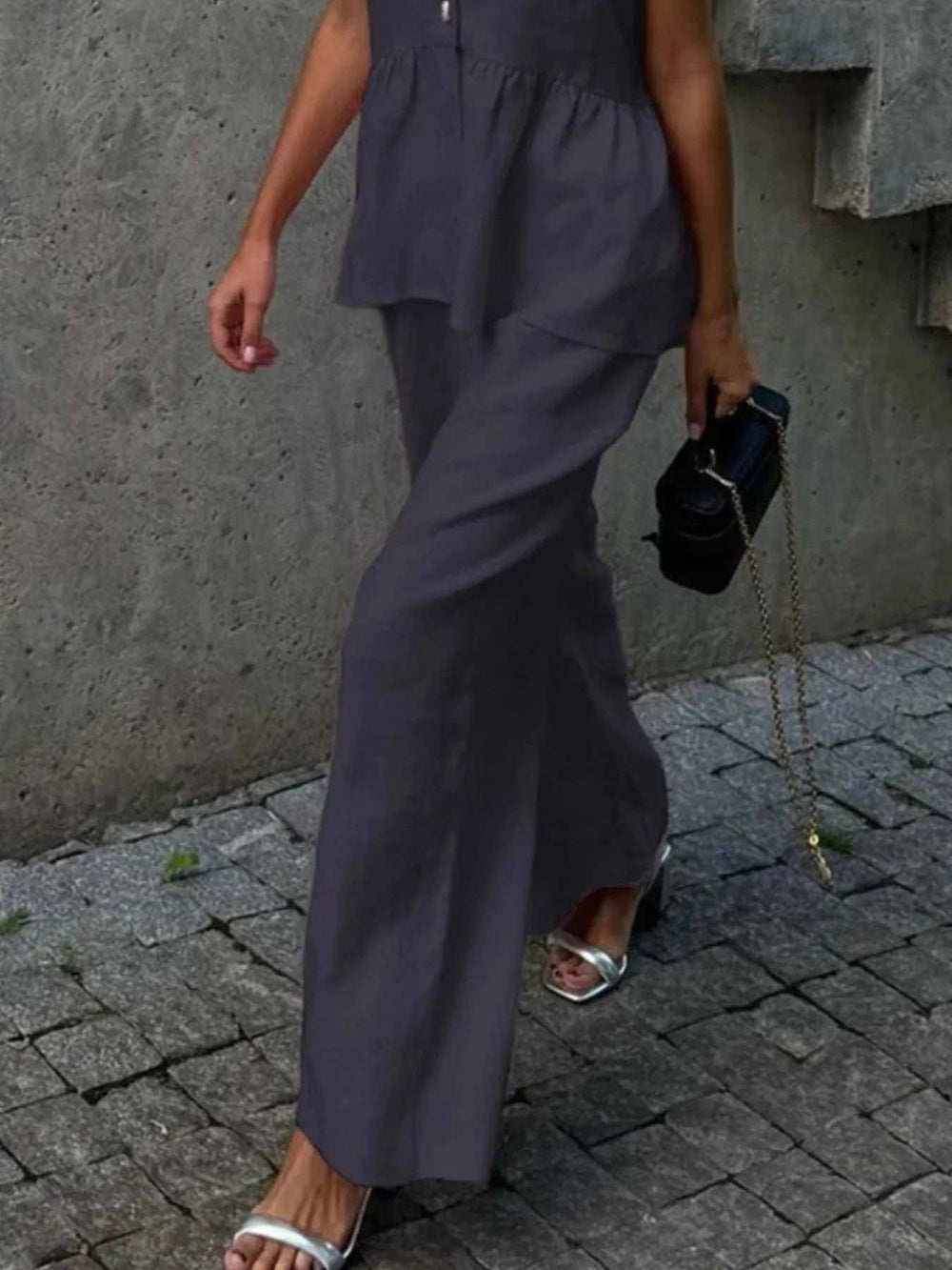 V-Neck Vest and Pants Set - Trendsi - Flyclothing LLC