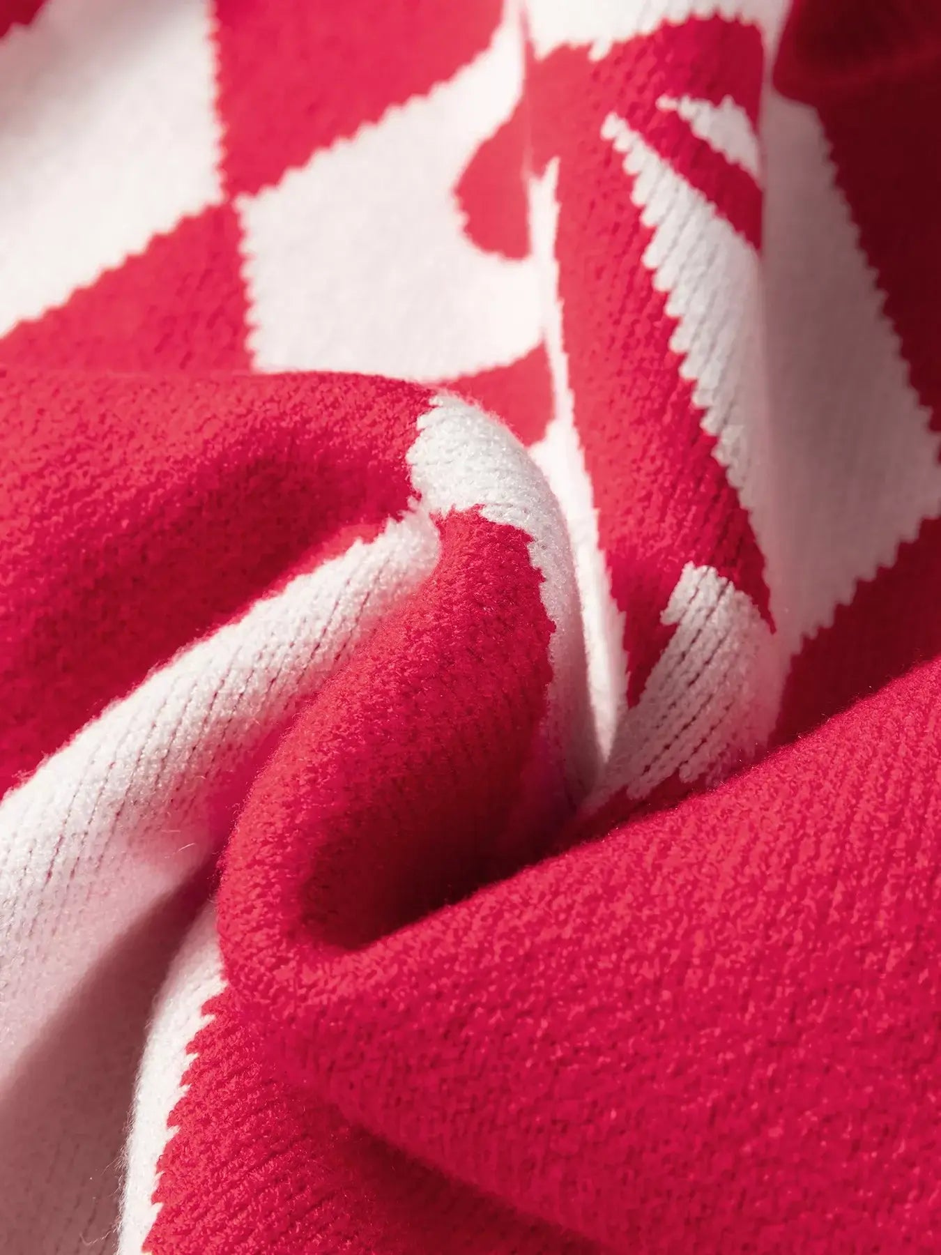 Bow Print 2-Tone Rhombus Knit Loose Sweater - Trendsi - Flyclothing LLC