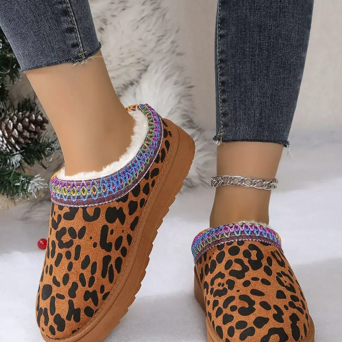Leopard Print Plush Lined Warm Slip-Ons - Trendsi - Flyclothing LLC