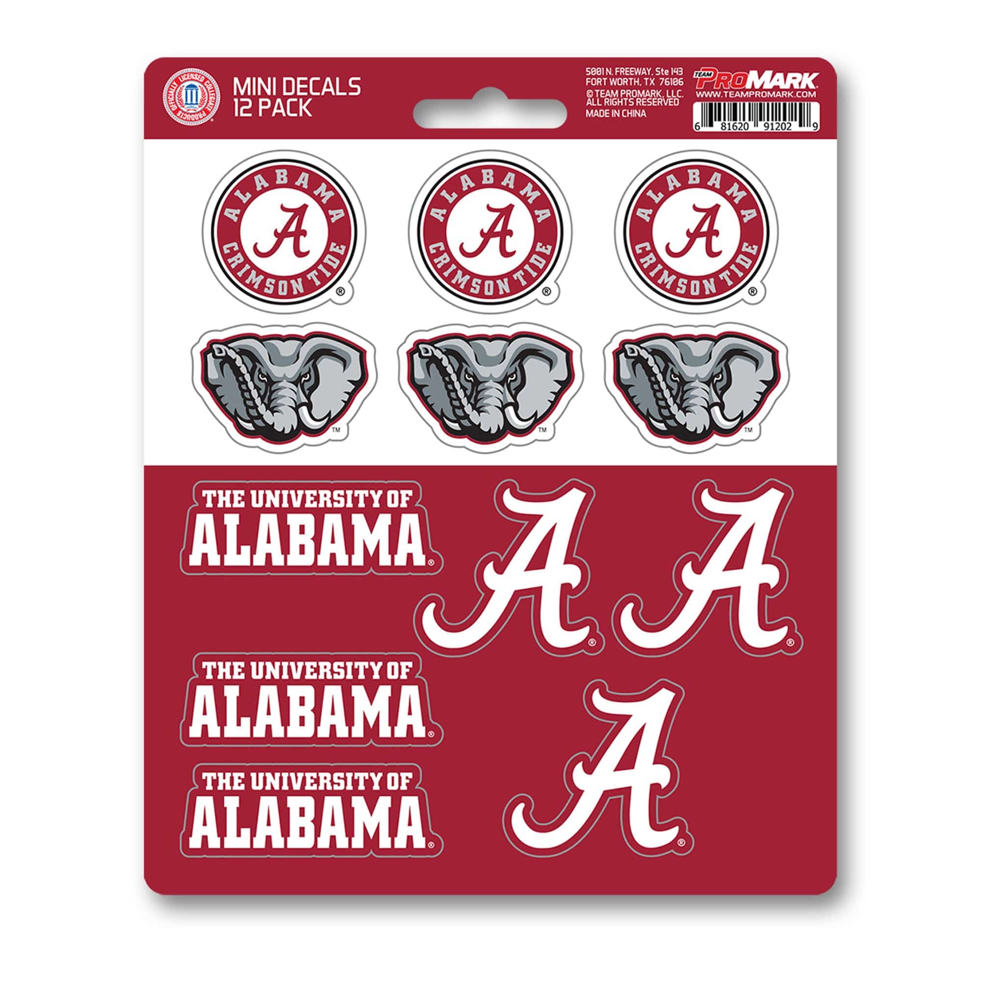 Alabama Crimson Tide 12 Count Mini Decal Sticker Pack - Alabama