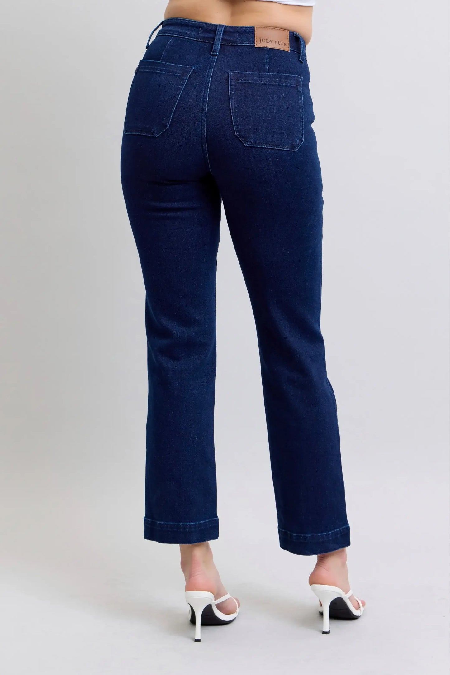 Judy Blue Full Size Hw Work Wear Knee Patch Straight Jeans Plus Size - Trendsi - Flyclothing LLC