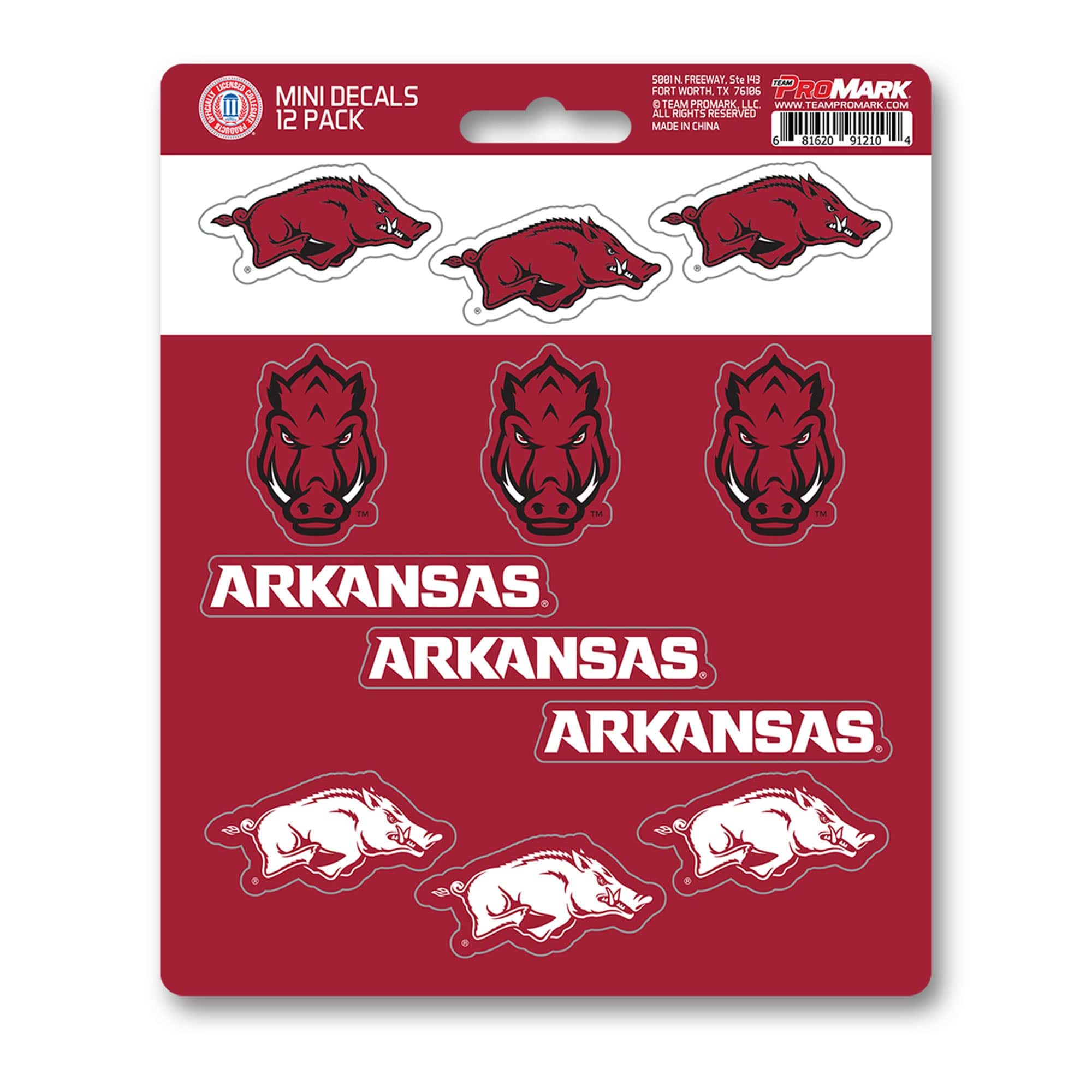 Arkansas Razorbacks 12 Count Mini Decal Sticker Pack - Arkansas