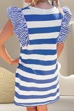 Ruffled Striped Round Neck Cap Sleeve Mini Dress - Trendsi