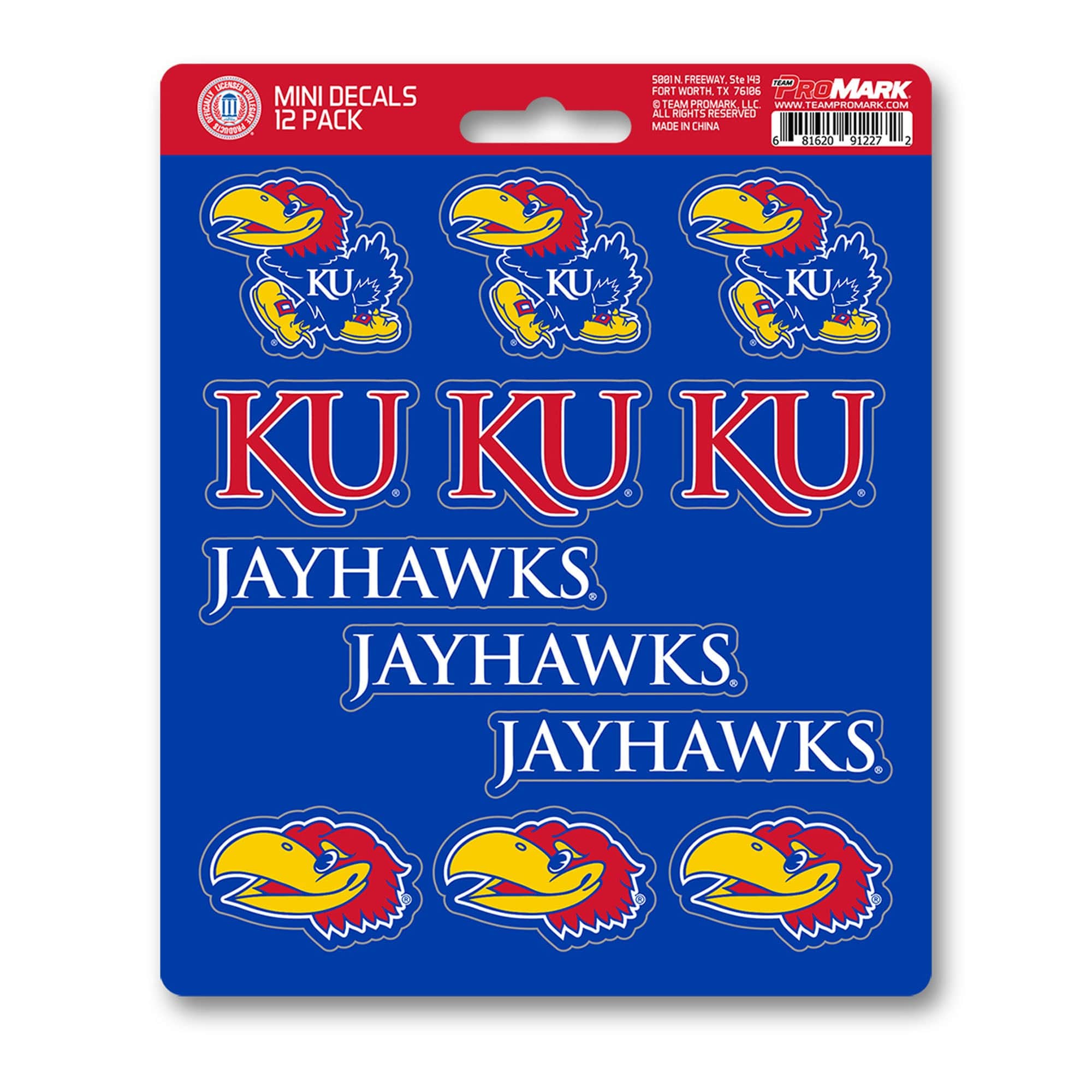 Kansas Jayhawks 12 Count Mini Decal Sticker Pack - Kansas