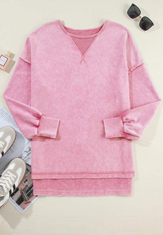 Exposed Seam Round Neck Long Sleeve Sweatshirt - Trendsi - Flyclothing LLC