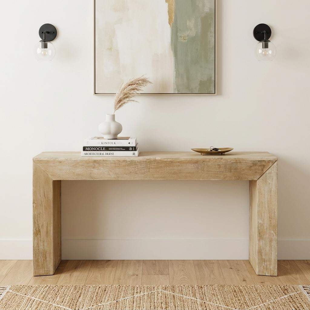 72" Natural Solid Wood Distressed Frame Console Table - HomeRoots - Flyclothing LLC
