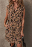 Leopard Johnny Collar Sleeveless Mini Dress - Trendsi