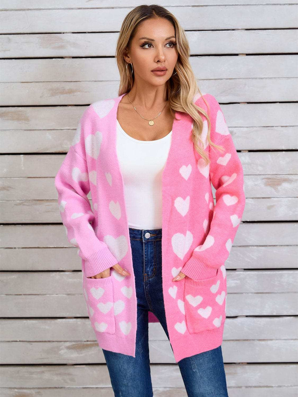 Angel Wings Heart Open Front Long Sleeve Cardigan - Trendsi - Flyclothing LLC