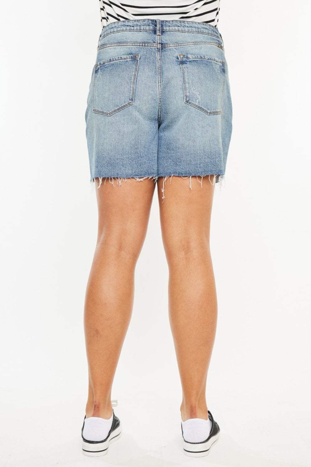 Kancan Full Size Raw Hem High Waist Denim Shorts - Trendsi - Flyclothing LLC