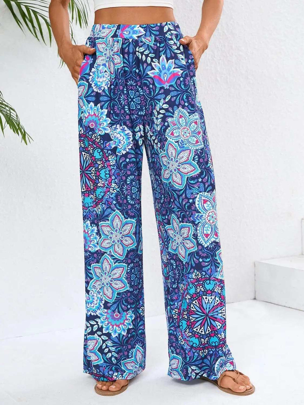 Geometric Wide Leg Pants with Pockets - Trendsi - Flyclothing LLC
