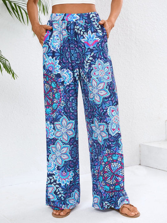 Geometric Wide Leg Pants with Pockets - Trendsi